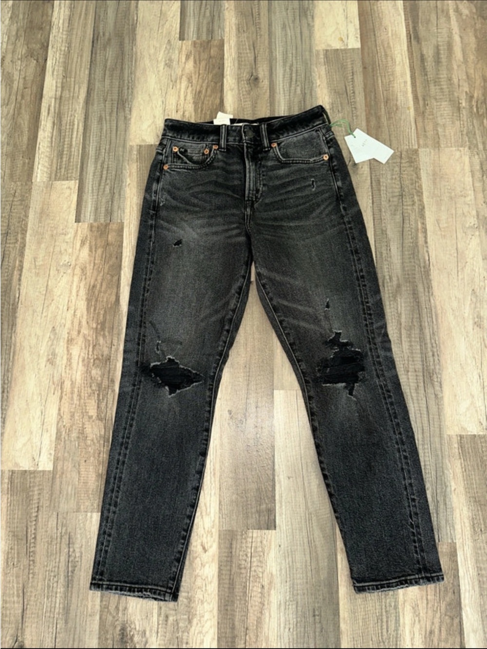 American Eagle Outfitters Black Washed Straight-Leg Jeans